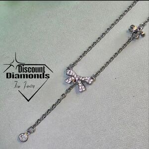Diamond Bow Necklace 18K White Gold on Titanium Choker Necklace
